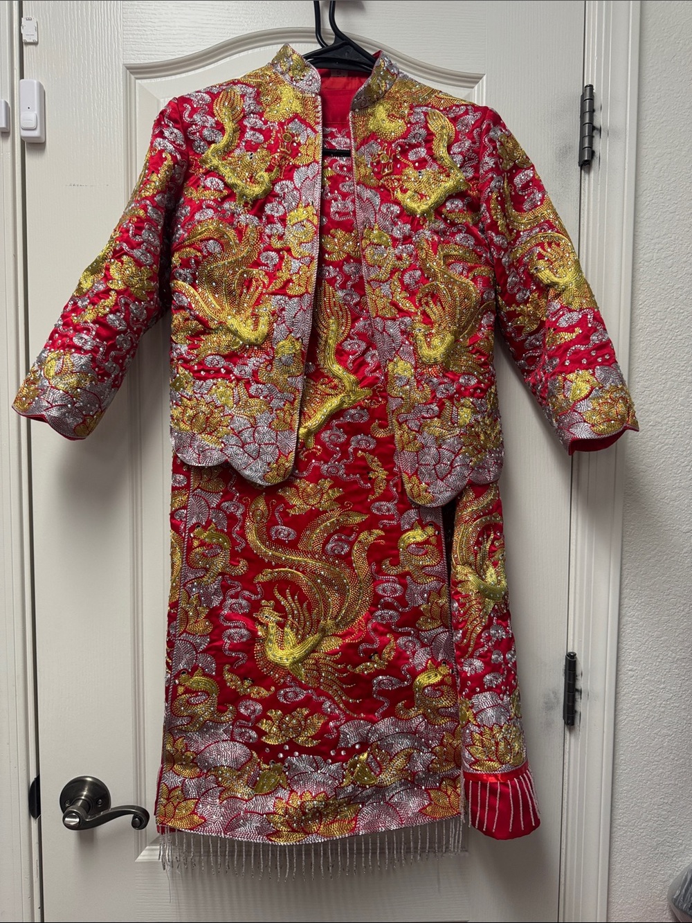 Red and Gold Embroidered Two-Piece Dress Set